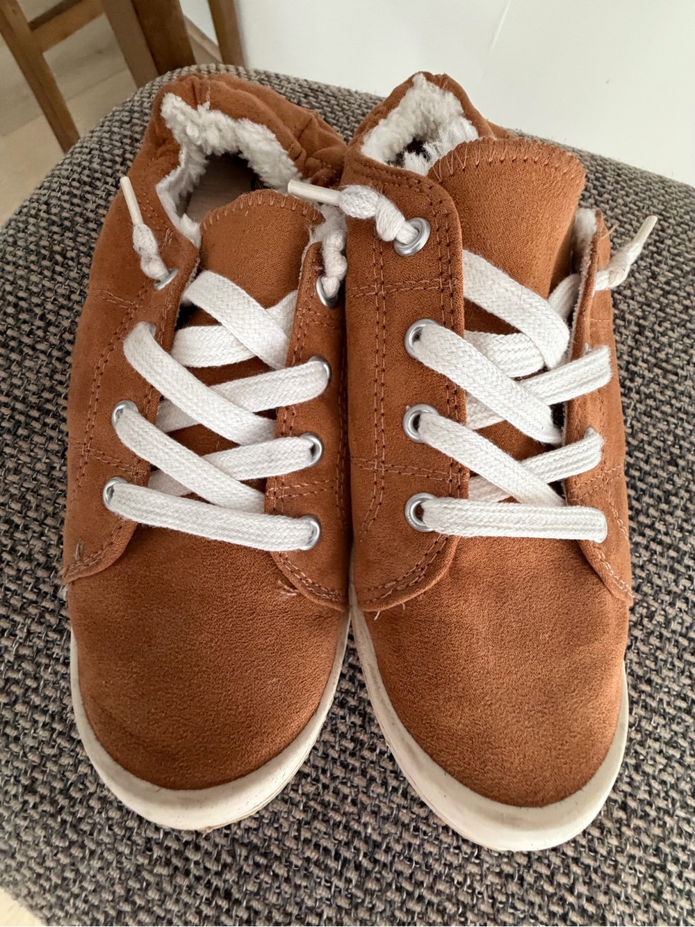 SO Rust Brown Suede-Look Lace-Up Sneakers with White Laces